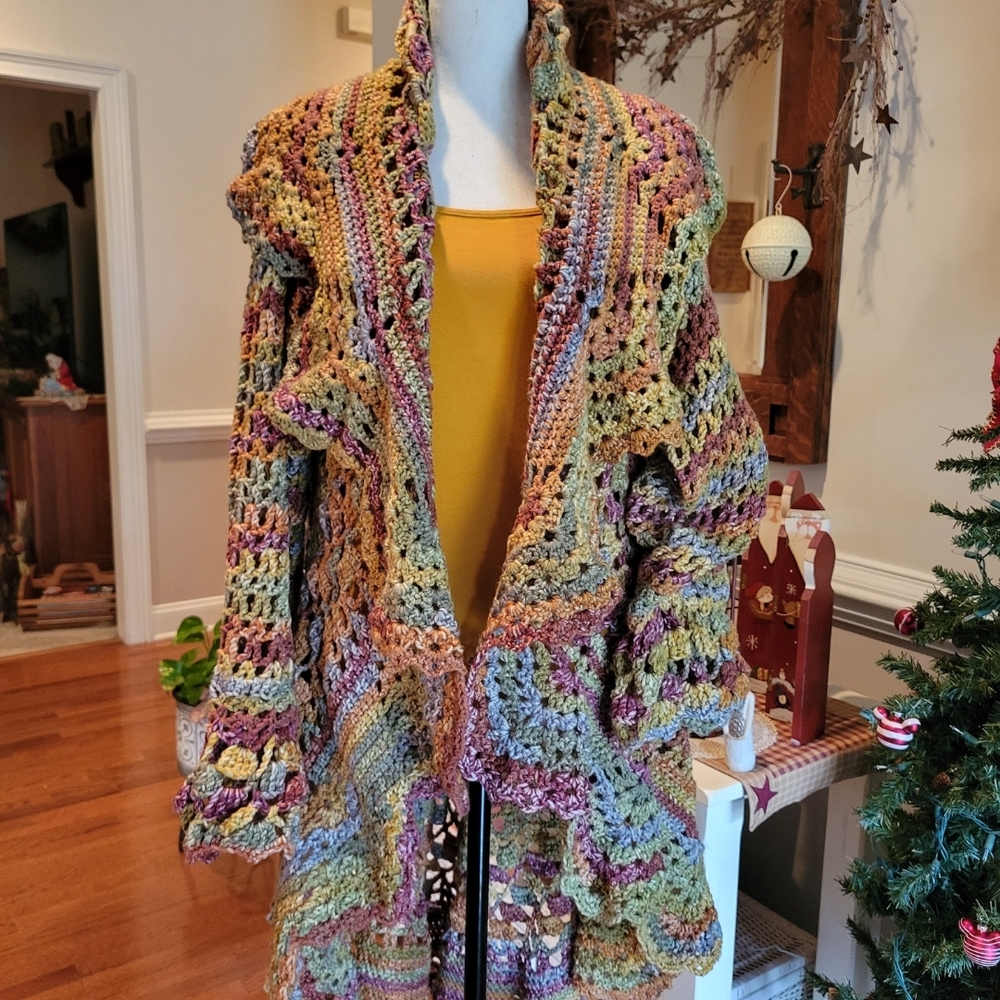 Colorful Crochet Open-Front Cardigan